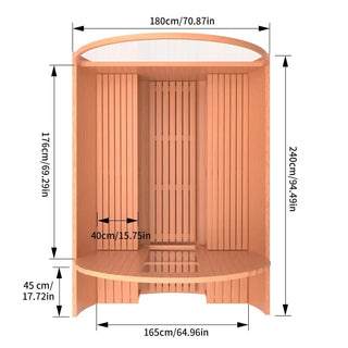 6-Person Outdoor Barrel Sauna with Front Porch – Patchwork Red Cedar Traditional Steam Kit Anyi Health