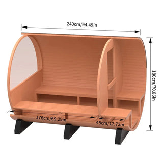 6-Person Outdoor Barrel Sauna with Front Porch – Patchwork Red Cedar Traditional Steam Kit Anyi Health