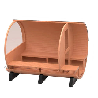 6-Person Outdoor Barrel Sauna with Front Porch – Patchwork Red Cedar Traditional Steam Kit Anyi Health