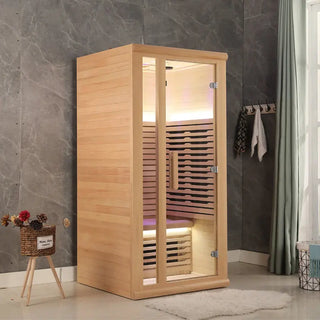 1 Person Hemlock Indoor Far Infrared Sauna with LED Star Lights and Digital Control Panel Anyi Health