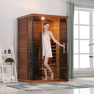 2-Person Red Cedar Indoor Far Infrared Sauna with LED Star Lights and Digital Control Panel Anyi Health