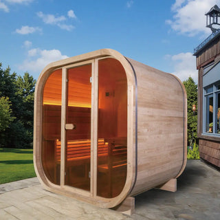 EW-7 Rounded Square Outdoor Sauna – Carbonized Spruce Wood | 3-Person Infrared & Traditional Steam EastWestSanua