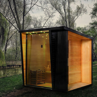Outdoor Black Square Steam Sauna | Canadian Hemlock Anyi Health