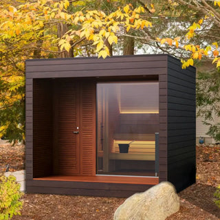 Luxury Outdoor Modular Sauna with Thermo-Aspen Interior, Nordic Spruce Exterior & Terrace Anyi Health