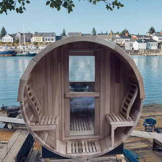 4 Person Outdoor Hemlock Barrel Sauna with Half-glass Viewing Window Anyi Health