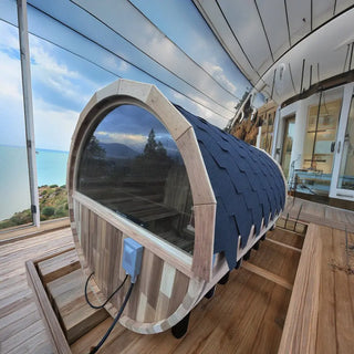 4 Person Outdoor Hemlock Barrel Sauna with Half-glass Viewing Window Anyi Health
