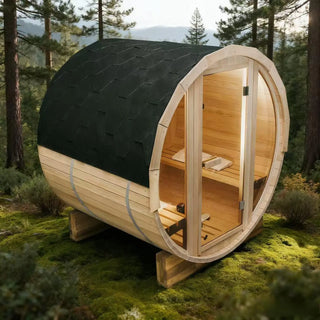 4.9 Ft Outdoor Barrel Sauna – 2-Person Traditional Steam Sauna Kit (Red Cedar or Hemlock) Anyi Health
