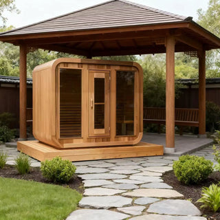 Outdoor Square Red Cedar Sauna – 4-6 Person Traditional Steam Sauna with Electric or Wood-Burning Heater Anyi Health