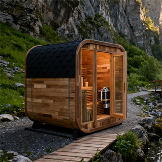 Patchwork Red Cedar Outdoor Square Sauna – Traditional Steam Kit Anyi Health