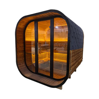 New 4-6 person Black Square Premium Thermo Spruce Wood Outdoor Sauna-FFF Anyi Health