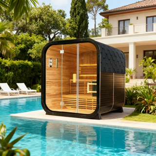 Knot Cedar Traditional Steam Outdoor Square Sauna – Luxury 4-6 Person Wellness Retreat Anyi Health