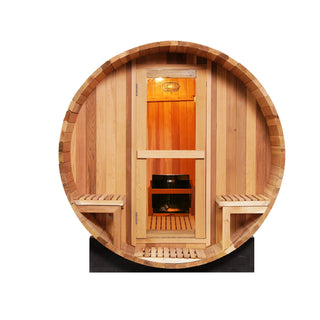 6 Person Outdoor Barrel Sauna with Front Porch – Canadian Red Cedar or Hemlock Traditional Steam Sauna Kit with Waterproof Tile Anyi Health