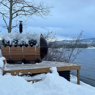 Outdoor Barrel Sauna with Front Porch & Panoramic Glass – Available in 2-6 Person Sizes Anyi Health