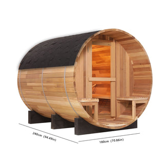 6 Person Outdoor Barrel Sauna with Front Porch – Canadian Red Cedar or Hemlock Traditional Steam Sauna Kit with Waterproof Tile Anyi Health