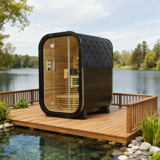 Knot Cedar Traditional Steam Outdoor Square Sauna – 1-2 Person Nordic Wellness Retreat Anyi Health