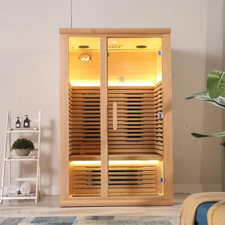 2-Person Hemlock Indoor Far Infrared Sauna with LED Star Lights and Control Panel Anyi Health