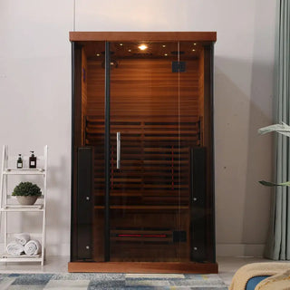 2-Person Red Cedar Indoor Far Infrared Sauna with LED Star Lights and Digital Control Panel Anyi Health