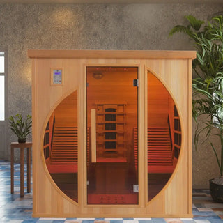 2-Person Red Cedar Indoor Infrared Sauna with Recliner & 7-Color LED Lights Anyi Health