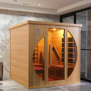 2-Person Red Cedar Indoor Infrared Sauna with Recliner & 7-Color LED Lights Anyi Health