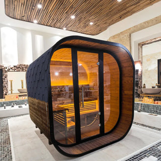 New 4-6 person Black Square Premium Thermo Spruce Wood Outdoor Sauna-FFF Anyi Health