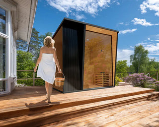 Outdoor Black Square Steam Sauna | Canadian Hemlock Anyi Health