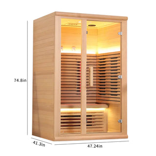 2-Person Hemlock Indoor Far Infrared Sauna with LED Star Lights and Control Panel Anyi Health