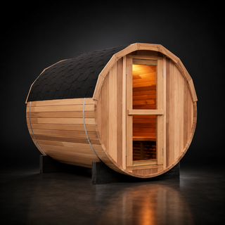 4 Person Outdoor Barrel Sauna – Red Cedar or Hemlock Traditional Steam Sauna Kit with Waterproof Tile Anyi Health