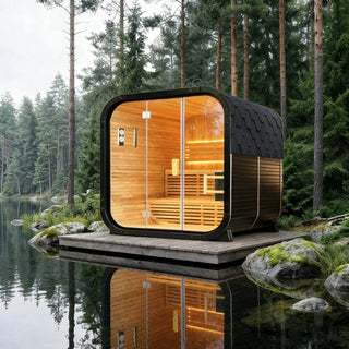 Outdoor Traditional Square Steam Sauna, Carbonized Spruce Wood Sauna Room, Home Spa Sauna Kit with Tempered Glass Door Anyi Health