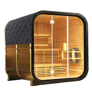 Outdoor Traditional Square Steam Sauna, Carbonized Spruce Wood Sauna Room, Home Spa Sauna Kit with Tempered Glass Door Anyi Health