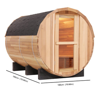4 Person Outdoor Barrel Sauna, Patchwork Red Cedar Traditional Steam Barrel Sauna Kit with Outdoor Waterproof Tile and More