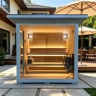 4-6 Person Canadian Red Cedar Outdoor Sauna with 6KW Heater & Tempered Glass Front Anyi Health