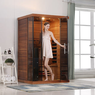 2-Person Red Cedar Indoor Far Infrared Sauna with LED Star Lights and Digital Control Panel