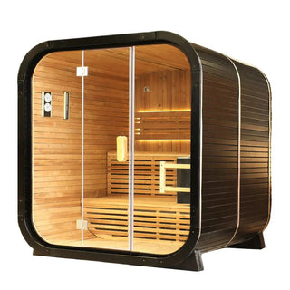 Outdoor Traditional Square Steam Sauna, Carbonized Spruce Wood Sauna Room, Home Spa Sauna Kit with Tempered Glass Door Anyi Health