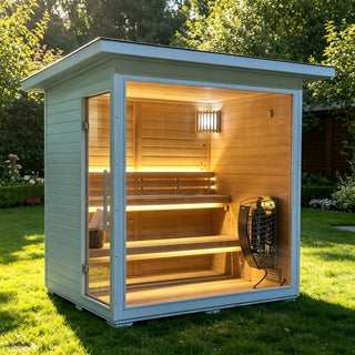 4-6 Person Canadian Red Cedar Outdoor Sauna with 6KW Heater & Tempered Glass Front Anyi Health