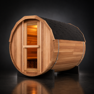 4 Person Outdoor Barrel Sauna – Red Cedar or Hemlock Traditional Steam Sauna Kit with Waterproof Tile Anyi Health