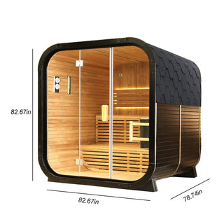 Outdoor Traditional Square Steam Sauna, Carbonized Spruce Wood Sauna Room, Home Spa Sauna Kit with Tempered Glass Door Anyi Health