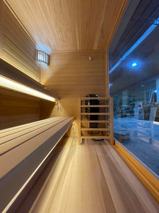 4-6 Person Canadian Red Cedar Outdoor Sauna with 6KW Heater & Tempered Glass Front Anyi Health