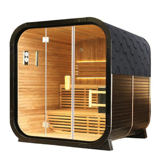 Outdoor Traditional Square Steam Sauna, Carbonized Spruce Wood Sauna Room, Home Spa Sauna Kit with Tempered Glass Door Anyi Health