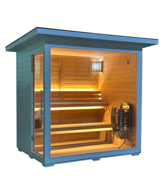 4-6 Person Canadian Red Cedar Outdoor Sauna with 6KW Heater & Tempered Glass Front Anyi Health