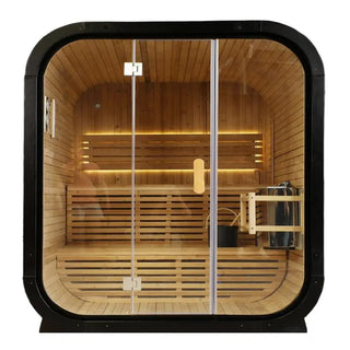 Outdoor Traditional Square Steam Sauna, Carbonized Spruce Wood Sauna Room, Home Spa Sauna Kit with Tempered Glass Door Anyi Health