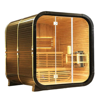 Outdoor Traditional Square Steam Sauna, Carbonized Spruce Wood Sauna Room, Home Spa Sauna Kit with Tempered Glass Door Anyi Health