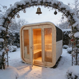4-6 Person Outdoor Square Traditional White Pine Steam Sauna with Tempered Glass Panels & Weatherproof Roof Anyi Health