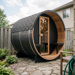Black Luxury Outdoor Barrel Sauna for 2 to 6 Persons – Premium Cedar & Hemlock Sauna with Electric Heater Anyi Health