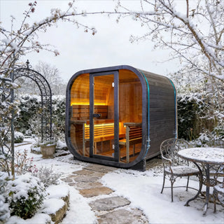 Black Outdoor Traditional Steam Sauna Square Carbonized Spruce Black Print with Textured Black Tempered Glass Anyi Health