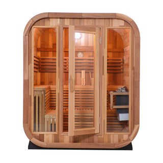Outdoor Square Sauna, Patchwork Red Cedar Traditional Steam Sauna Kit with Outdoor Waterproof Tile and More