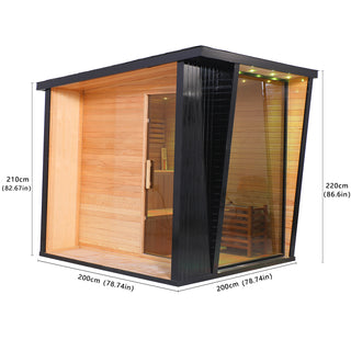 Outdoor Black Square Traditional Steam Sauna Cabin | Classic Canadian Hemlock Wood Detox Experience