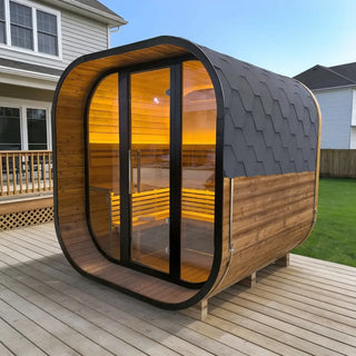 New 4-6 person Black Square Premium Thermo Spruce Wood Outdoor Sauna-FFF Anyi Health