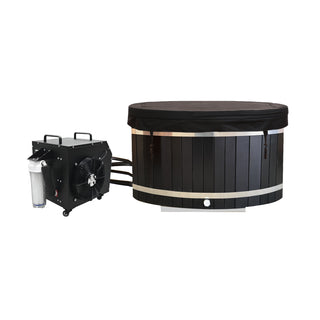 Black Oval Red Cedar Ice Bath Tub – Cold Plunge Spa Barrel for Athlete Recovery & Home Spa, Sleek Dark Finish Therapeutic Design, Natural Wooden Therapy Tub