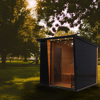 Outdoor Black Square Traditional Steam Sauna Cabin | Classic Canadian Hemlock Wood Detox Experience