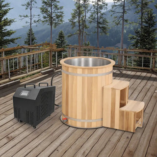 Round Red Cedar Cold Plunge Tub – Wooden Cryotherapy Spa Barrel for Recovery & Wellness Anyi Health